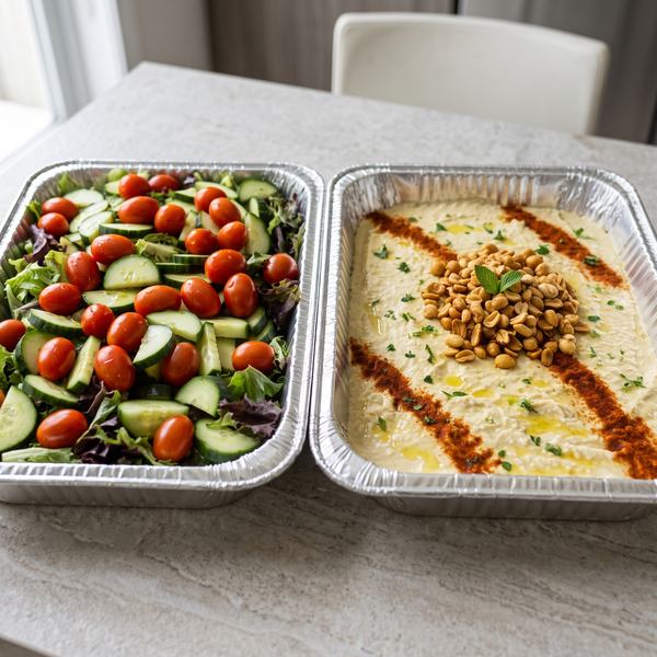 Salad and hummus trays