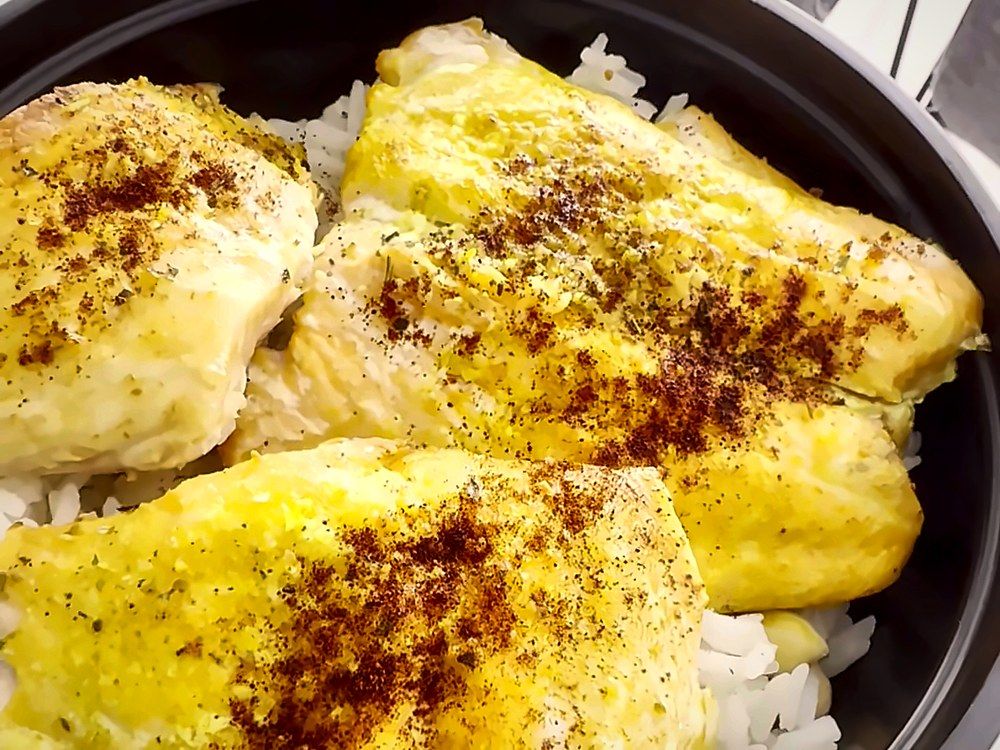 Paprika baked salmon over rice